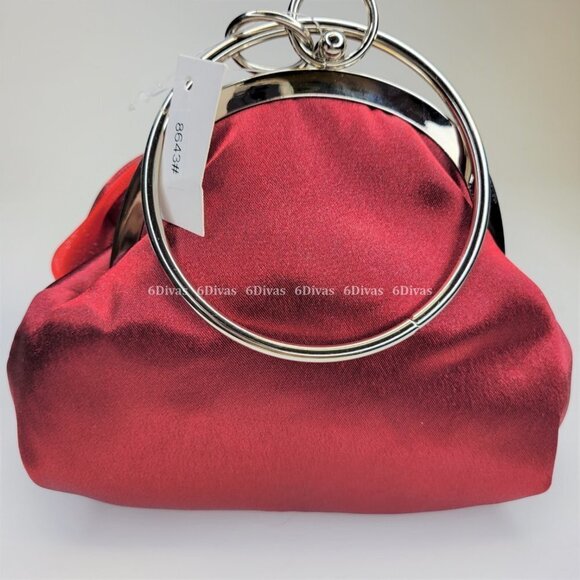 Red Rose Flower Floral Evening Purse with Large Round Handle  NWT - Picture 5 of 6